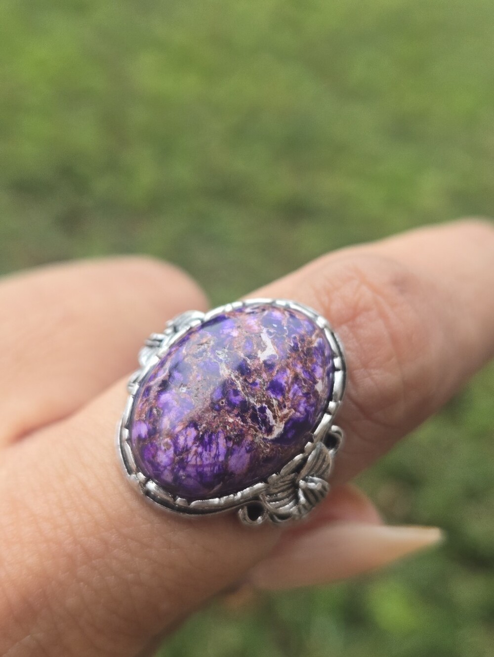 Whimsigoth Silver Mojave Purple Turquoise Dragon Ring